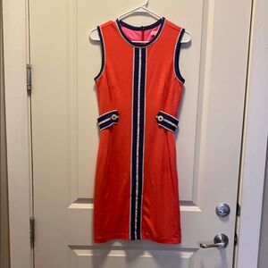 Lilly Pulitzer Orange Mini Sheath Dress with Crew Neck for Casual Work